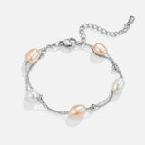 Pulseira em Camadas Prata com Pérola de Água Doce