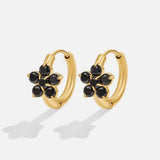 Brincos de Argola Flor de Cristal Preto