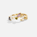 Anel Flor Branca de Cristal em Ouro