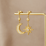 Brincos Lua & Estrela de Cristal Dourado