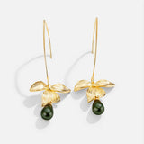Brincos Pendentes de Pérola e Pétala Jade