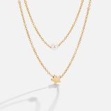 Colar Dourado em Camadas com Estrela e Pérola