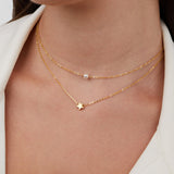 Colar Dourado em Camadas com Estrela e Pérola