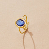 Anel Ouro Cristal Azul Safira