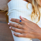 Anel Ouro Cristal Azul Safira