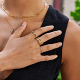 Conjunto de Três Anéis Vana em Ouro e Cristal