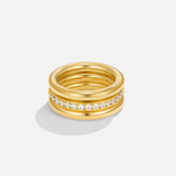 Conjunto de Três Anéis Vana em Ouro e Cristal